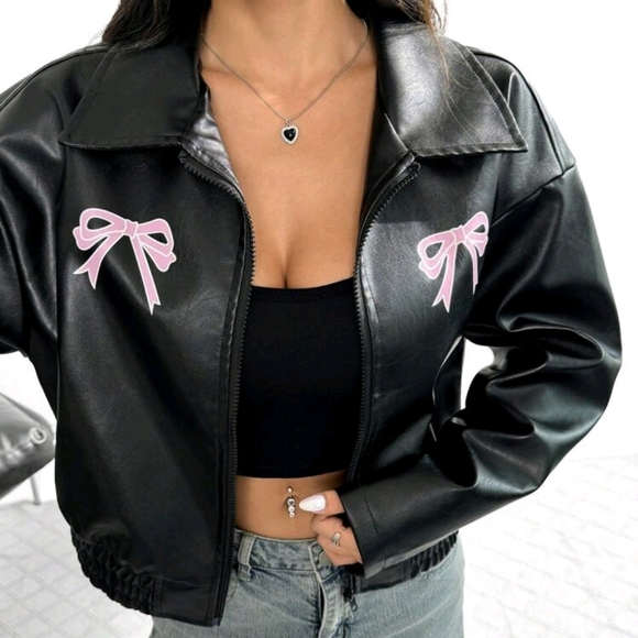 Women's Zip-Up Butterfly Print Bomber Jacket, For Autumn - Picture 6 of 6